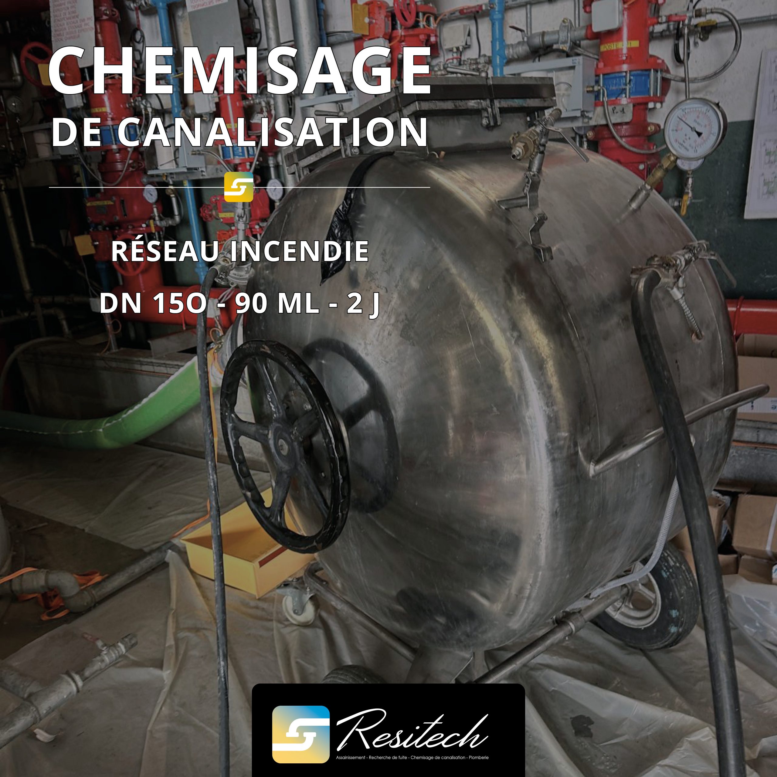 Chemisage d'un conduit incendie de 90 mètres dans le 44 pour une usine